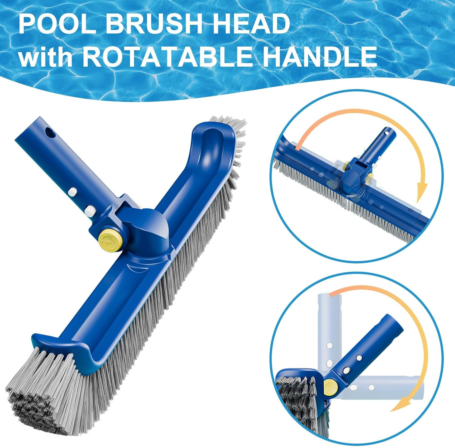 Pool Brush with Rotatable Handle,17.5&Prime; Pool Brush Head for Inground Pools, Above