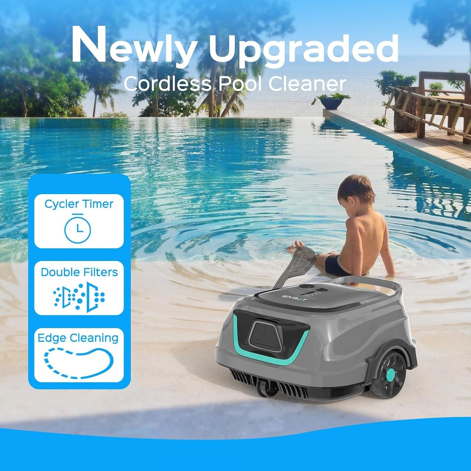 Cordless Robotic Pool Cleaner with Dual-Layer Filtration – 1100 Sq. Ft. Coverage