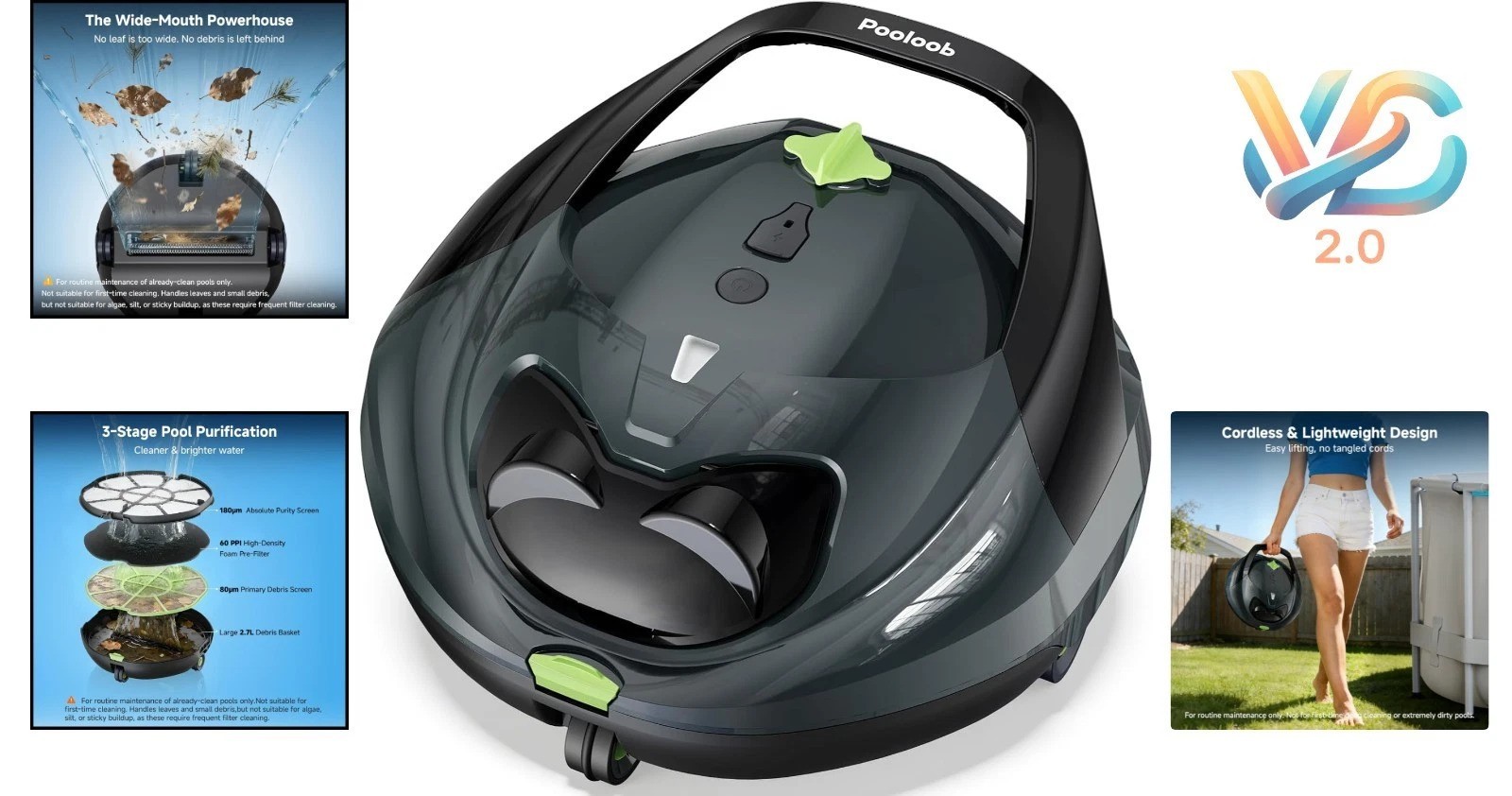 PF1 Cordless Pool Vacuum Cleaner Robot for Above & In-Ground Pools