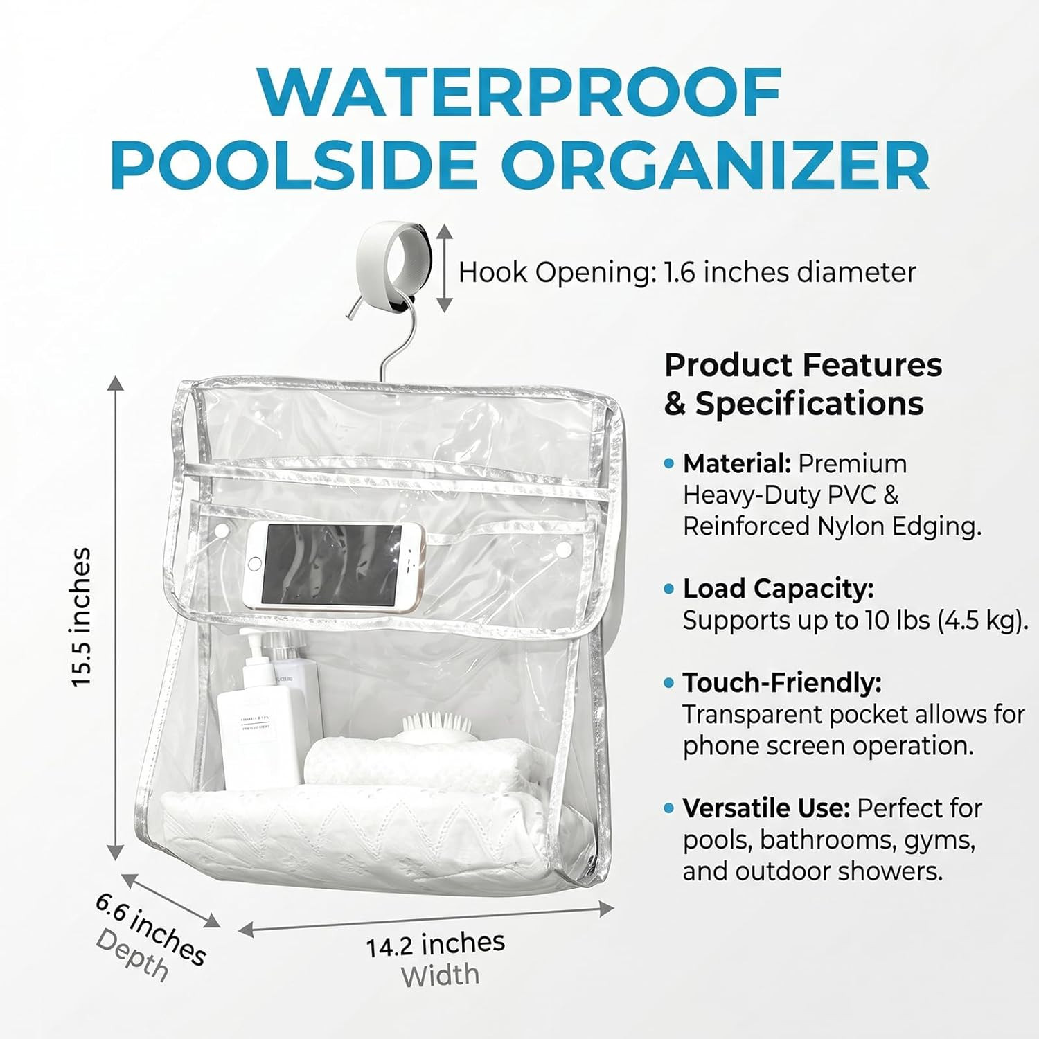 Poolside Storage Organizer for above Ground Pools, Hanging Bag for Pool Floats,