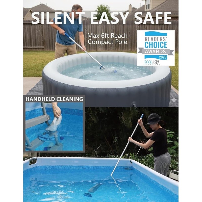 Lightweight Handheld Pool Vacuum 60min Runtime IPX8 Waterproof Debris Cleaner US