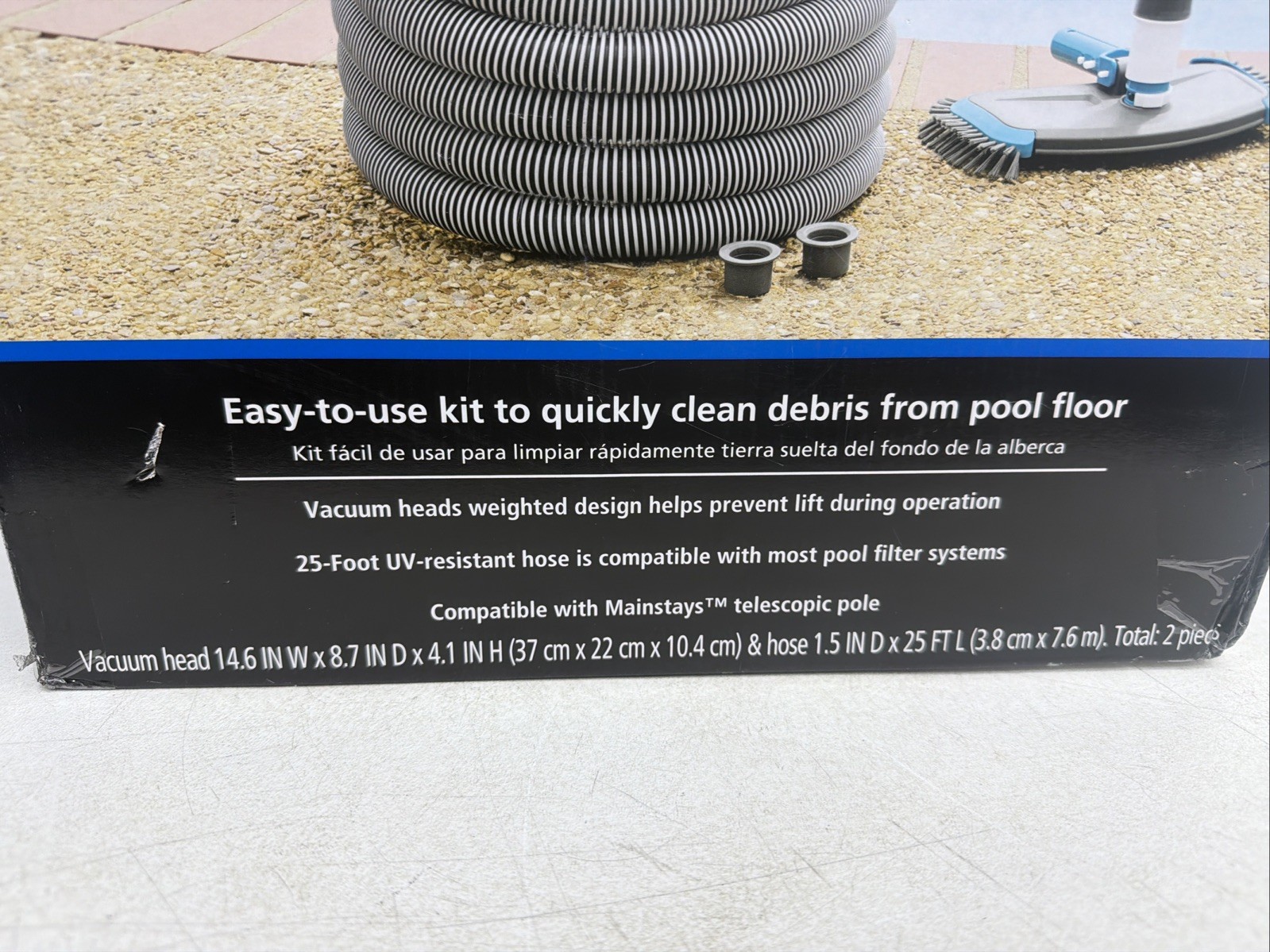 Mainstays Pool Vacuum Kit 2-Piece 25ft UV-Resistant Hose+Swivel Head 1.25&Prime;/1.5&Prime;