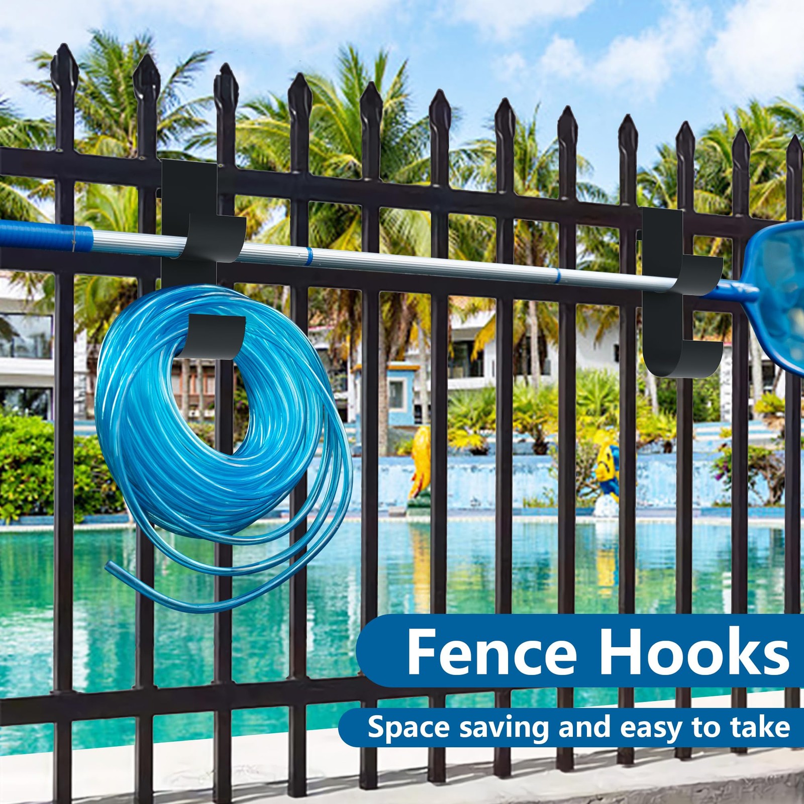 4 Pcs Pool Fence Hooks for Pool Equipment, Black Heavy Duty Fence Hooks for P…