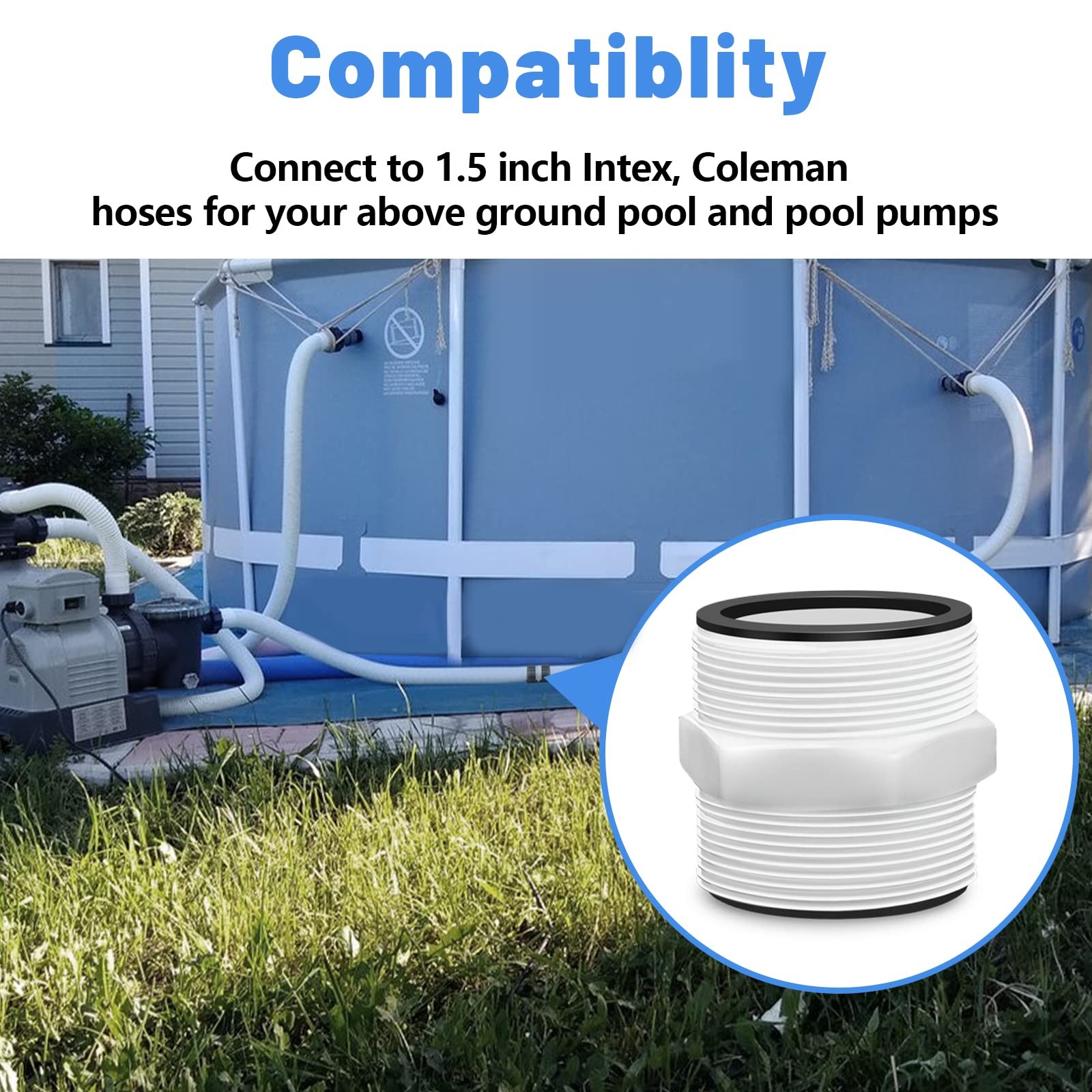 Pool Hose Adapter for Intex Above Ground Pools Pump Parts -1.5 1 Pack, White