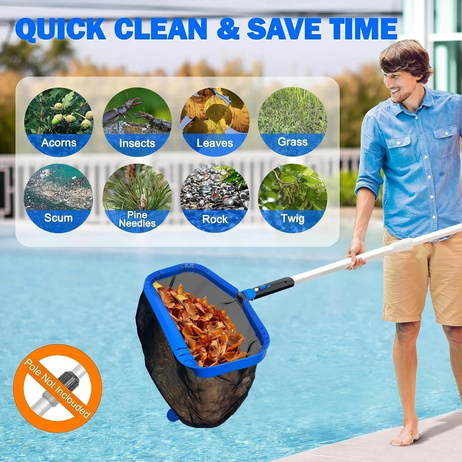 17.5&Prime; Pool Skimmer Net, Pool Net Skimmer for Cleaning, Large Deep Replacement Ne