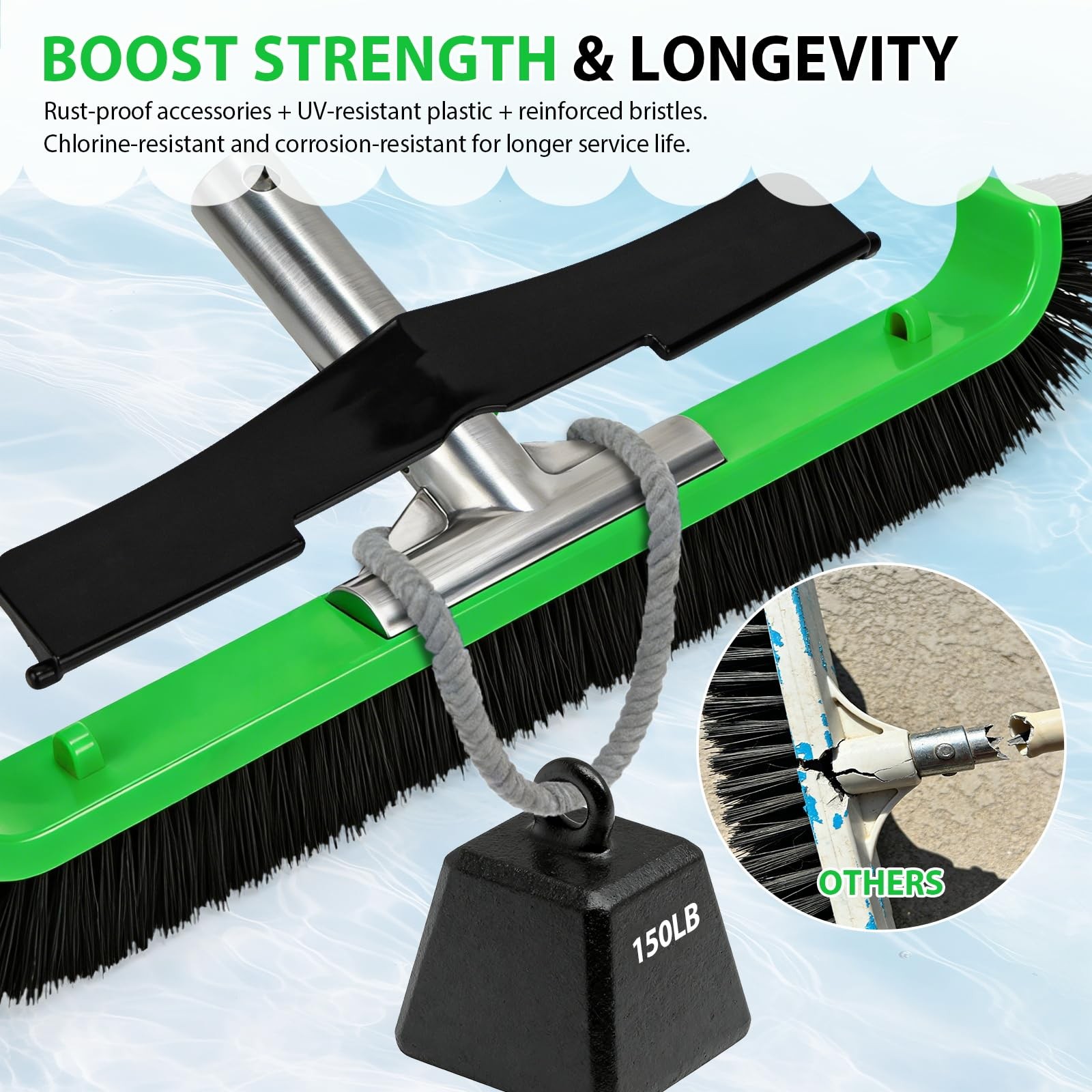 17&Prime; Pool Brush for Inground & Above Ground – Efficient Wall & Floor Cleaning