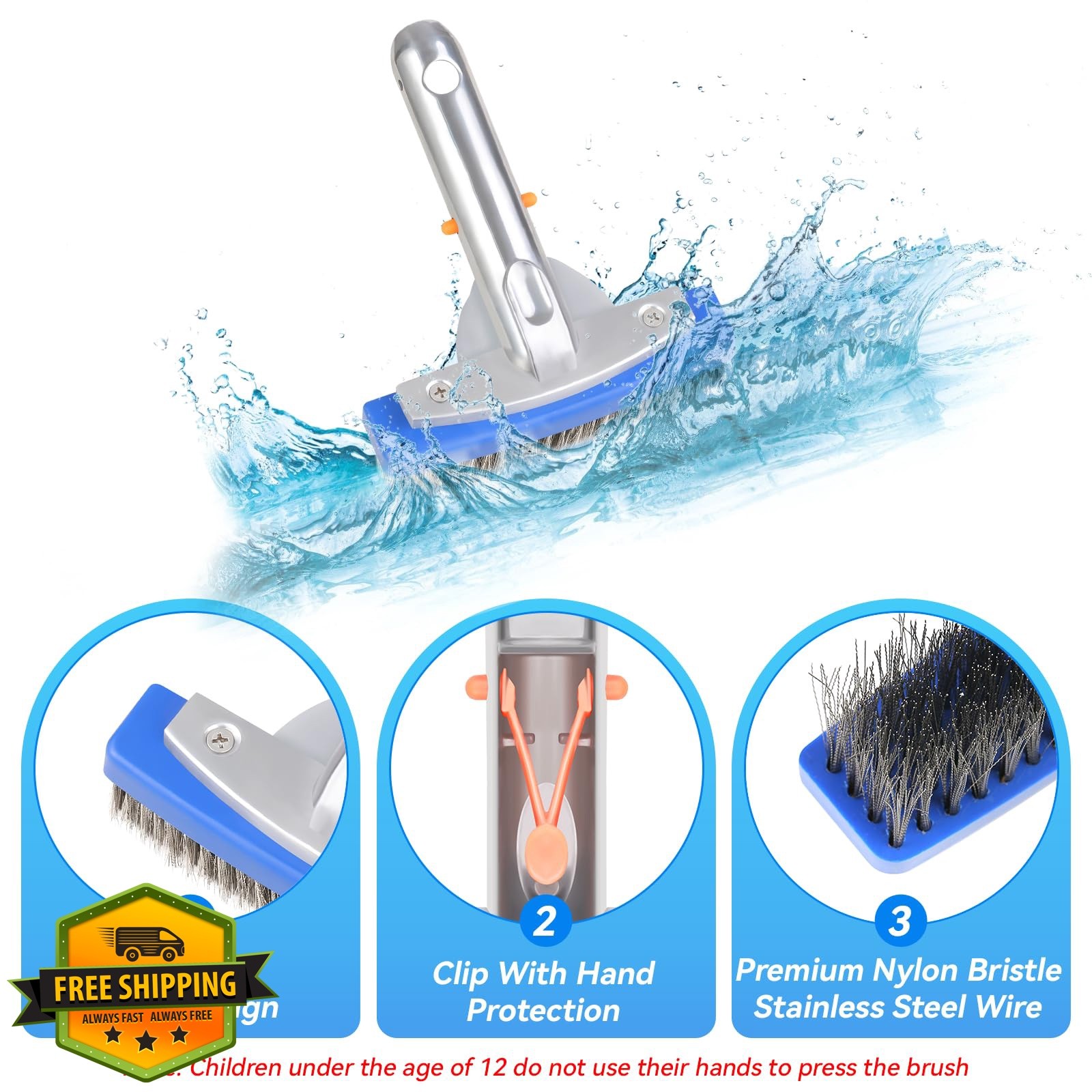 AQUAFLY 5 inch Stainless Steel Pool Brush