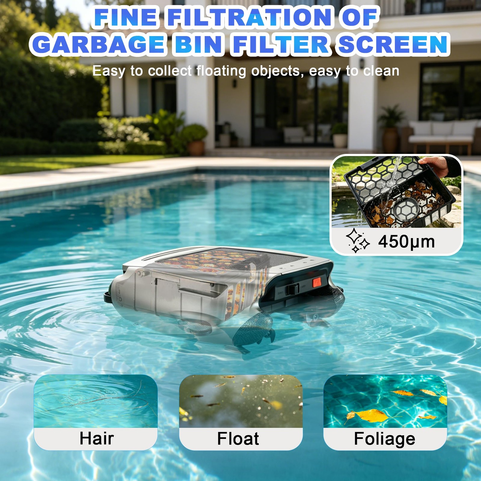 Uoark Solar Powered Robotic Pool Skimmer, Automatic Pool Surface Cleaner Robo…