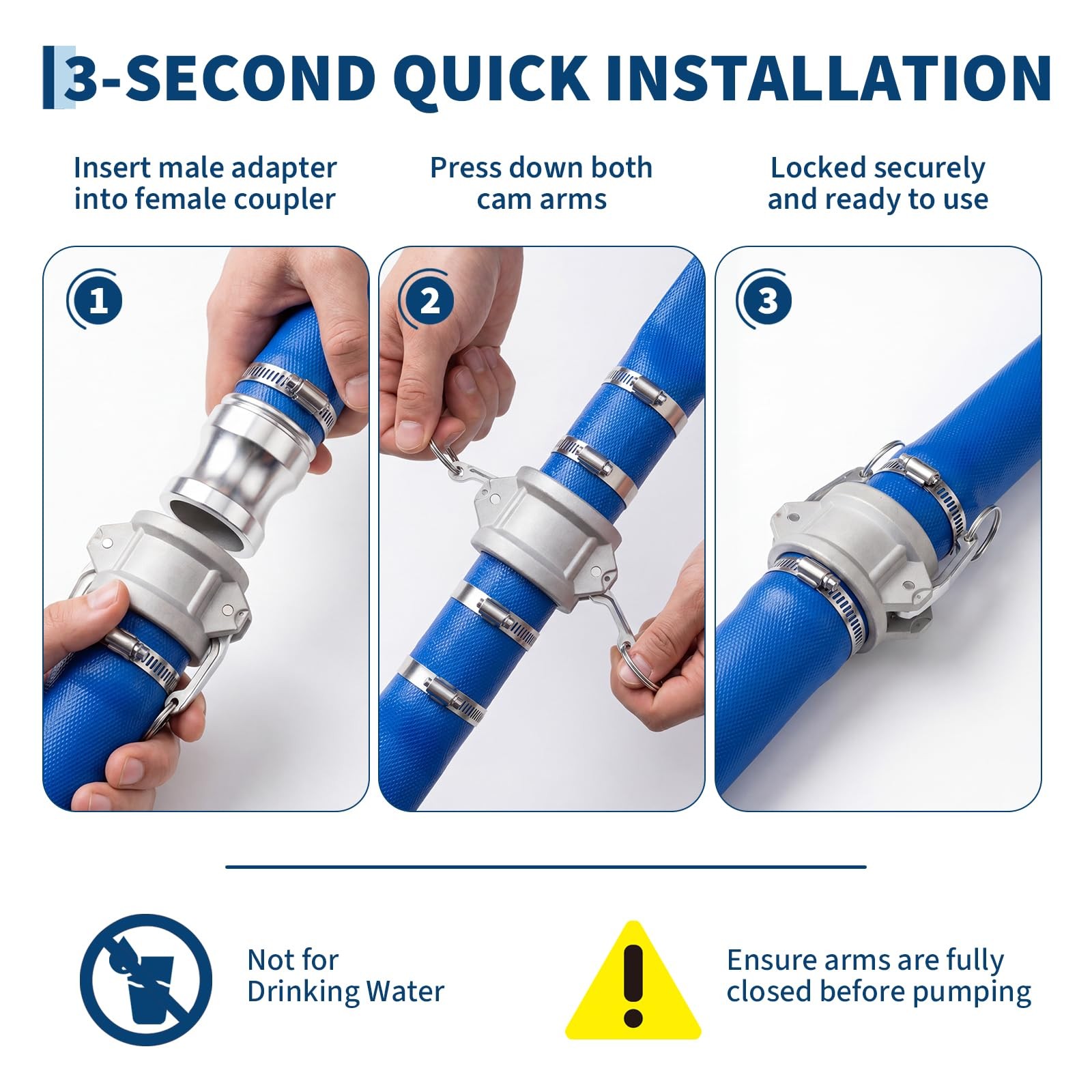 50/100 ft Pool Backwash Hose with Aluminum C&E Camlock Fittings