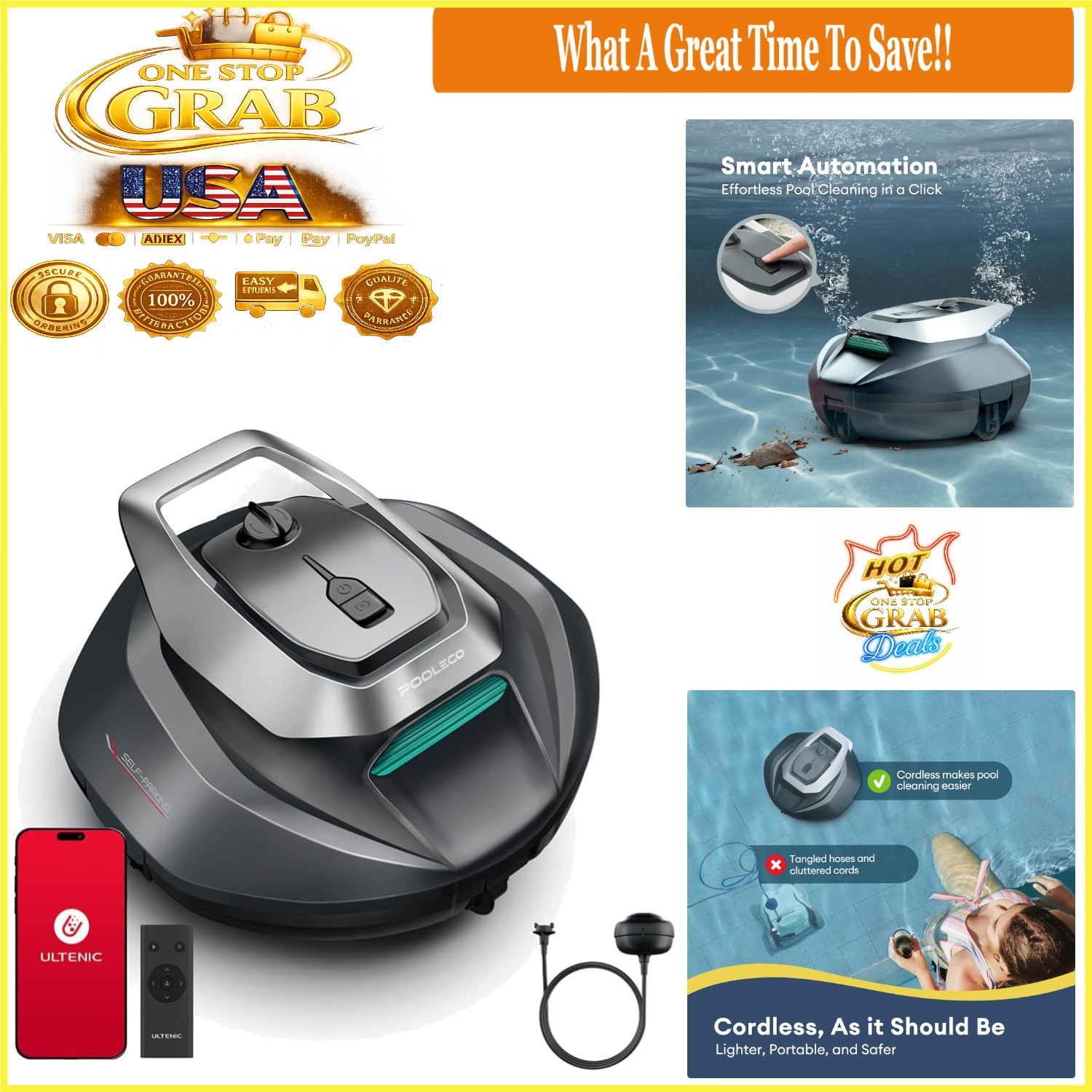 Cordless Robotic Pool Cleaner with Remote Control, 90 Min Runtime, Fast Charg…