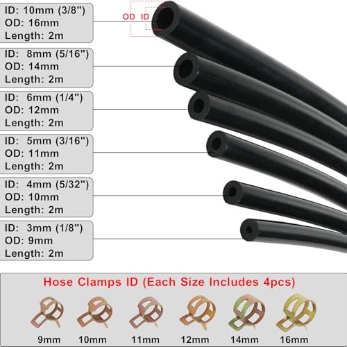 6PCS 5Ft Silicone Vacuum Hose Automotive Set,Vacuum Lines Automotive Kit Black