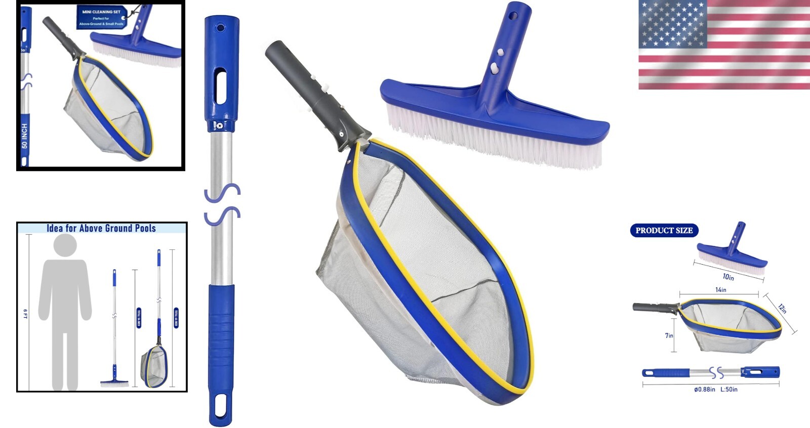 Versatile Pool Cleaning Brush Set for Above Ground Pools & Hot Tubs – Blue