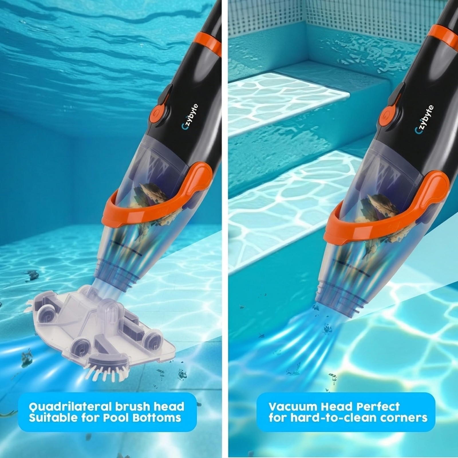 CZYBYTE Pool Vacuum Cleaner Orange 89 Inch Pole