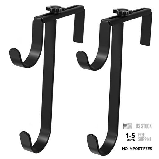 2pcs Double Pool Pole Hooks, Adjustable Thickened Panel Pool Fence Black