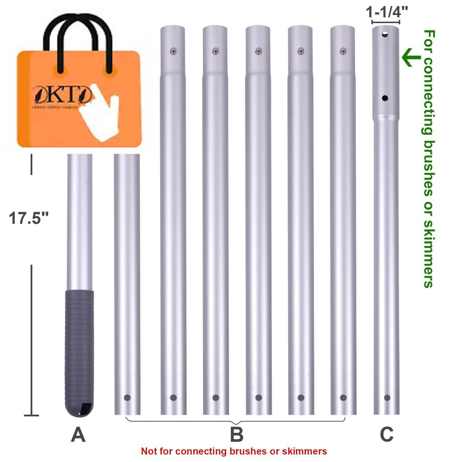 Pool Pole – 10.5 Foot Anodized Aluminum Extension Feet, Gray