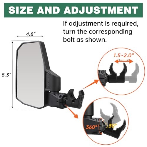 UTV Side Mirrors – Fits almost all UTVs (except full doors), Compatible with DOT