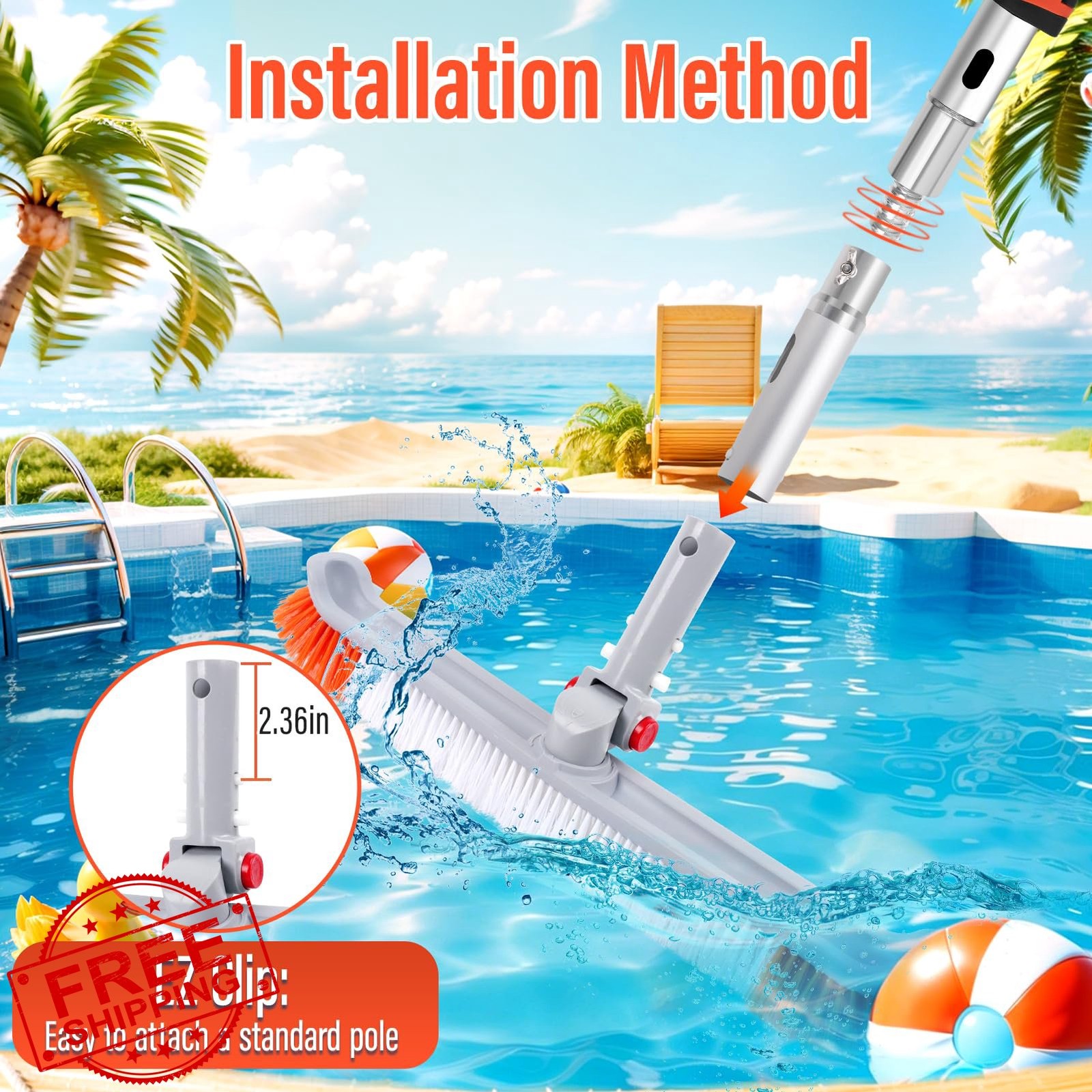 ACTREY Telescoping Pool Pole 16FT with Brush