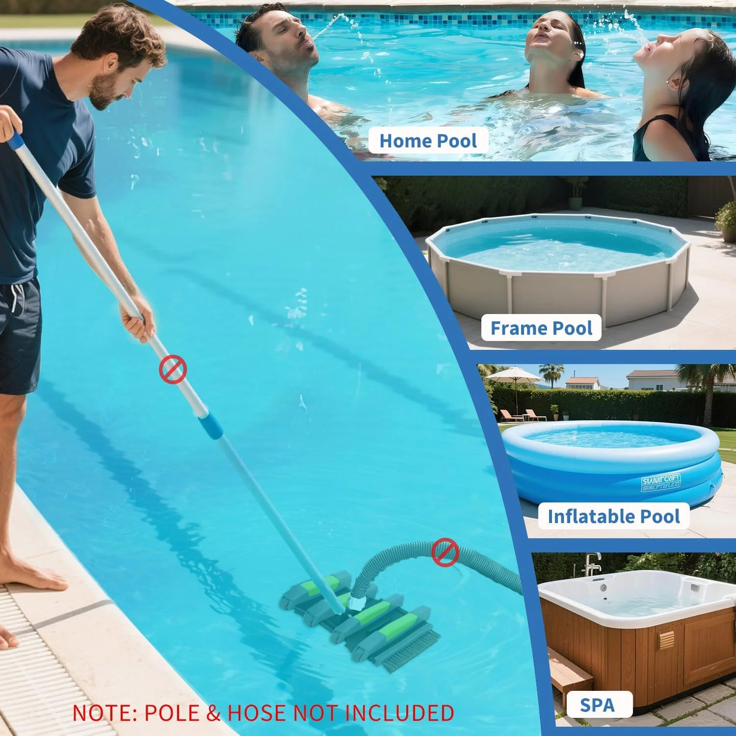 Heavy Duty Pool Vacuum Head with Soft Wheels, 17.5&Prime; Extra-Wide & 3.2LB Weighted,