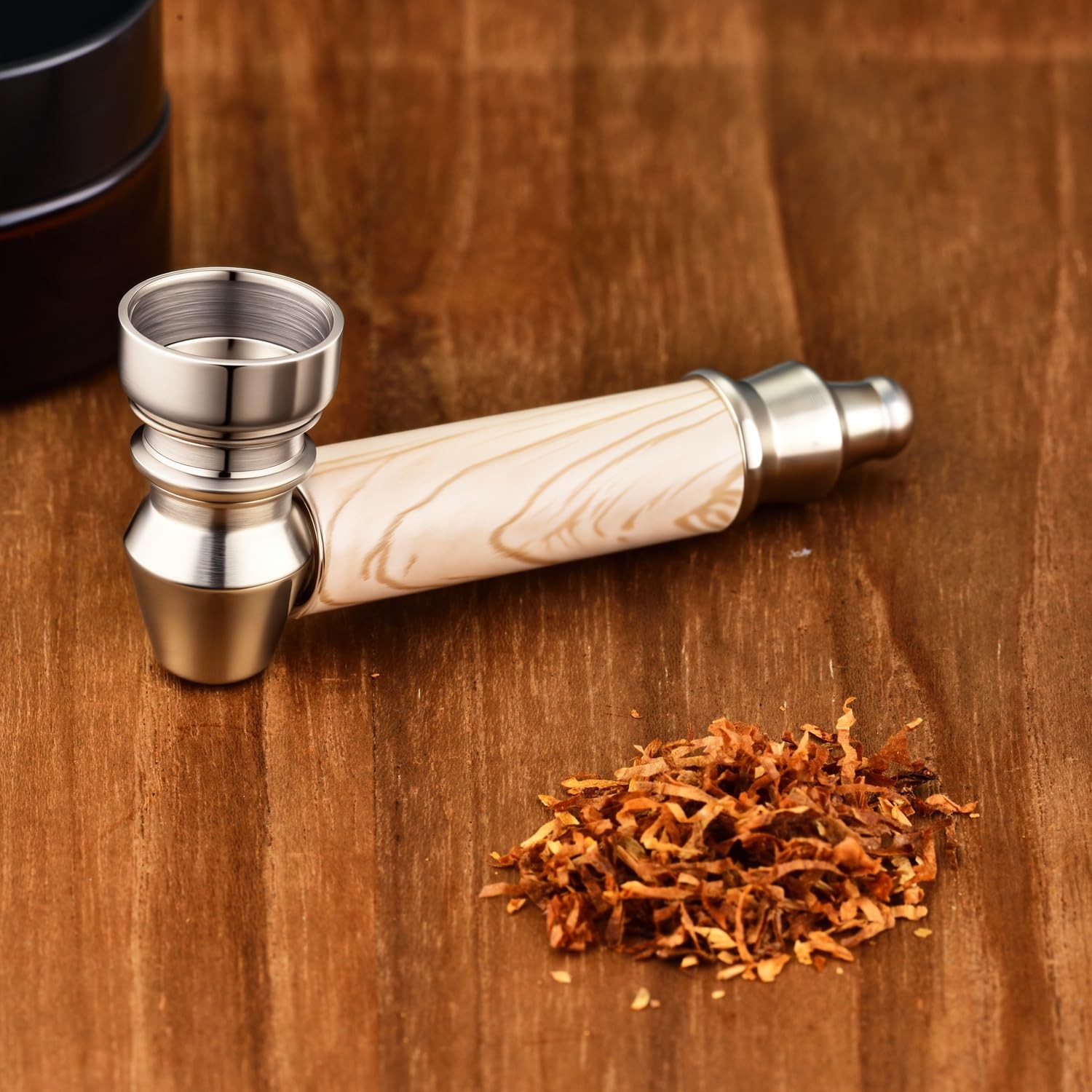 Tobacco Pipe Set,2pcs Realistic Wood Grain Pipes with Cleaner Wooden