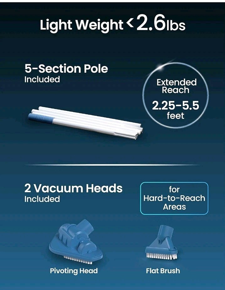 KOKIDO XTROVAC 110 Cordless Handheld Pool Vacuum with Dual Brushes