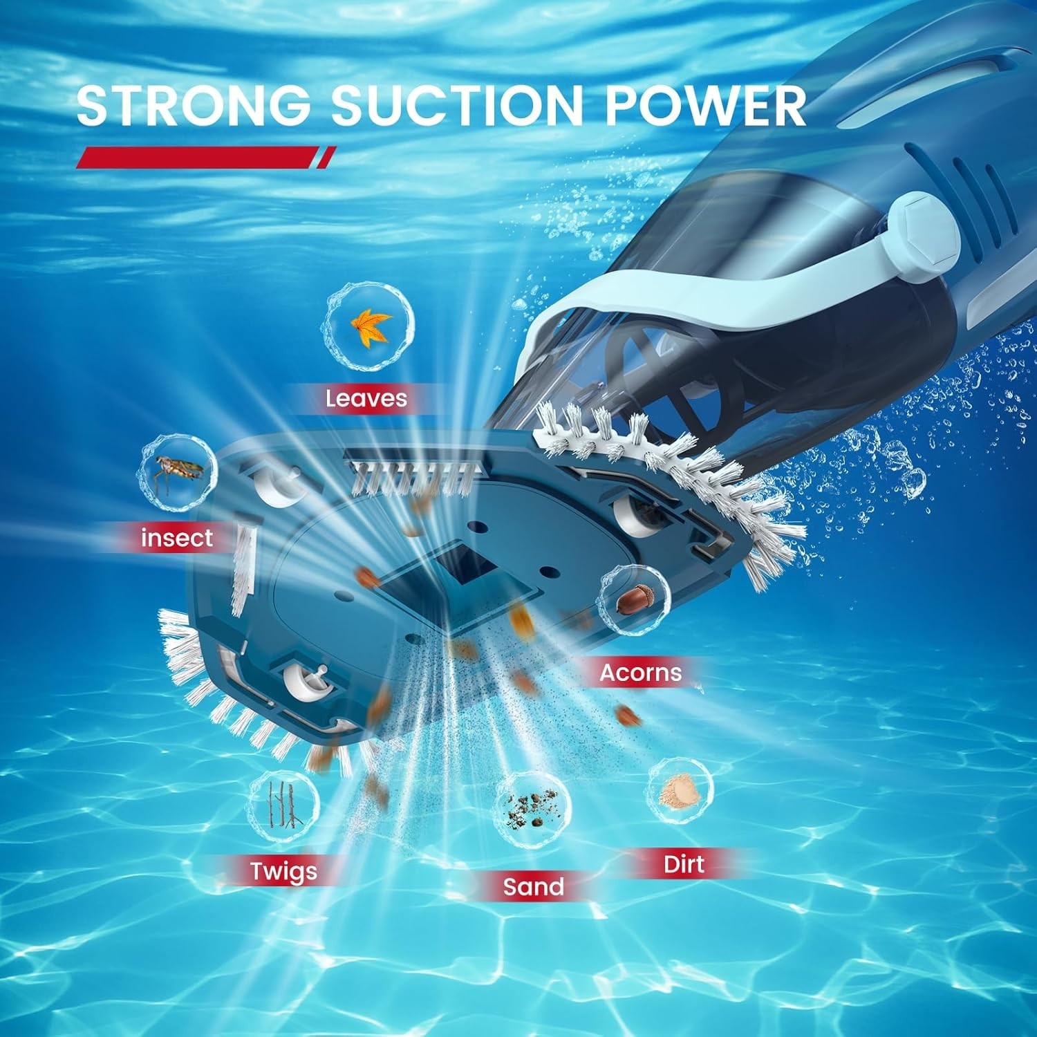 New 2026 Upgraded Pool Vacuum Cordless 80 Min Runtime Telescopic Pole Blue
