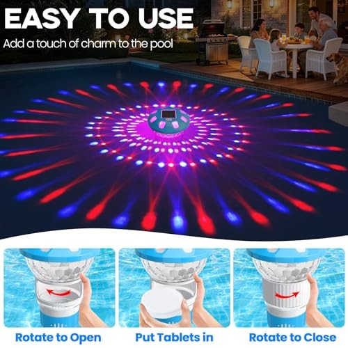 Pool Chlorine Floater, Solar Chlorine Floater with Colorful Lights, Light Blue