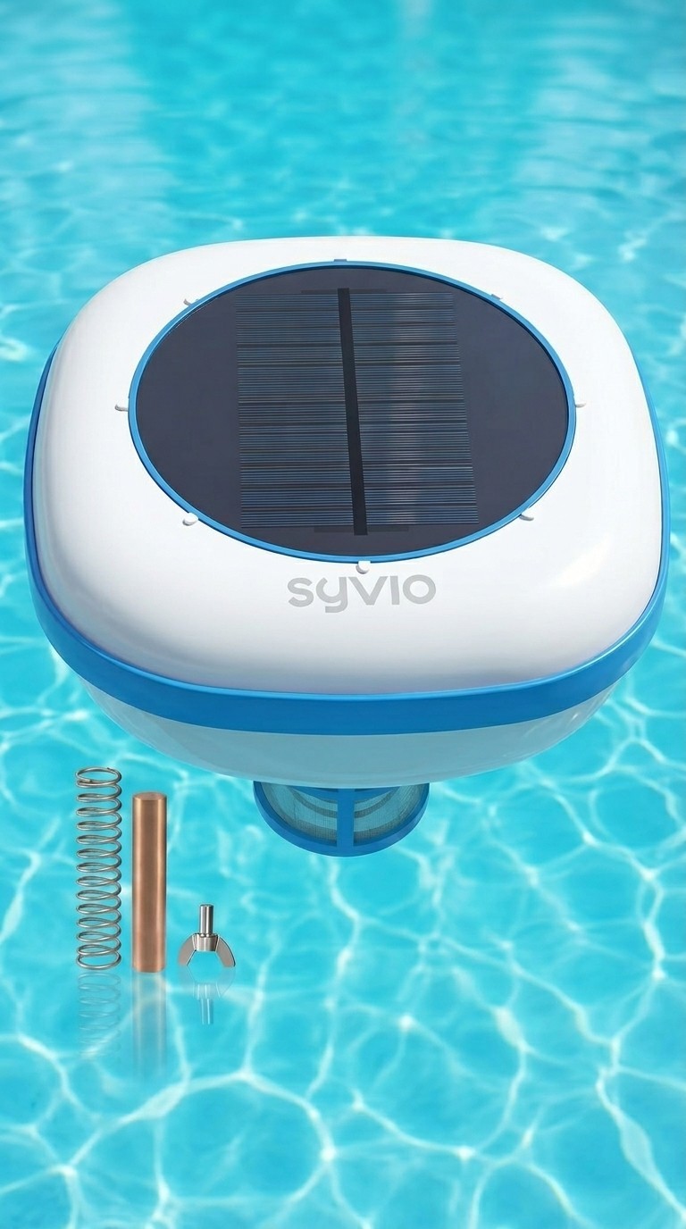 Syvio Solar Powered Floating Swimming Pool Cleaner, White/Blue
