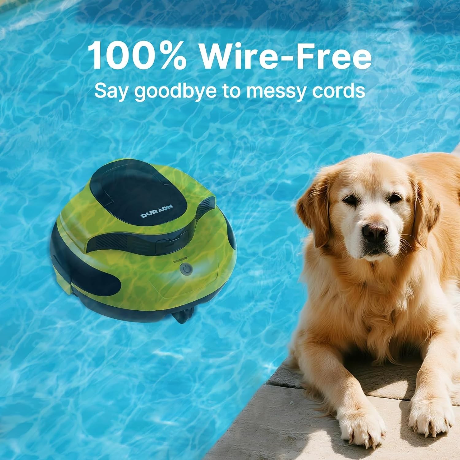 Yellow Cordless Robotic Pool Cleaner Dual Motor Powerful Suction 150 Min Runtime