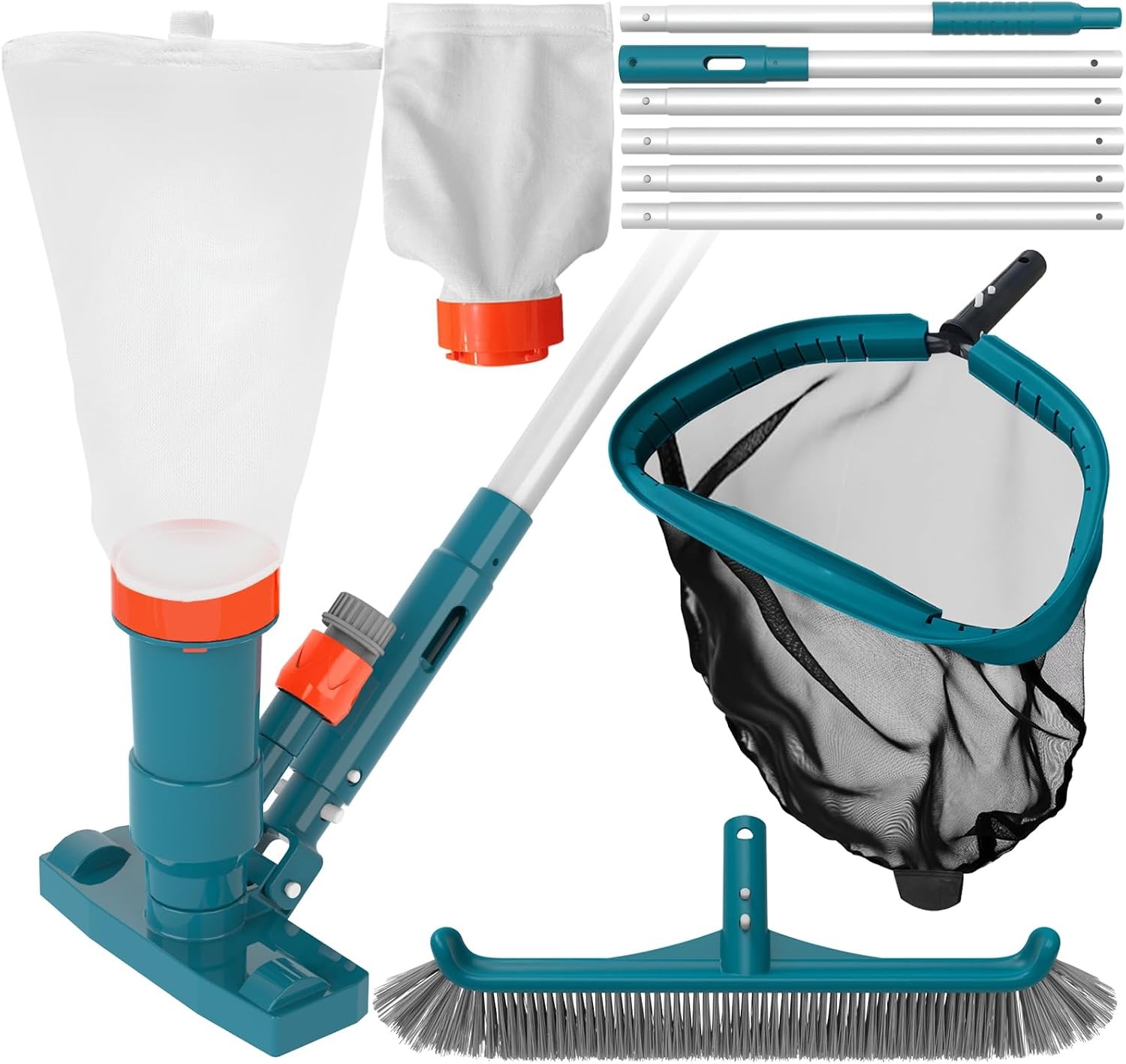 POOLWHALE Pool Cleaning Kit: Vacuum, Rake, Brush & 8Ft Pole