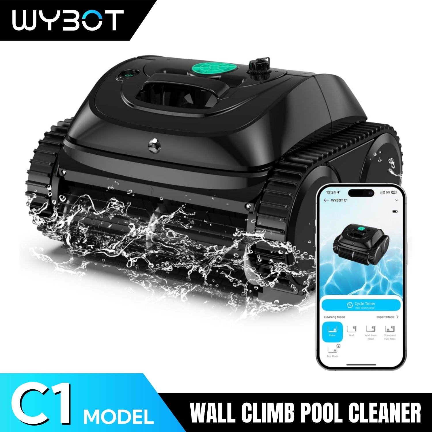 WYBOT C1 Wall Climb Robotic Pool Cleaner Cordless Pool Vacuum for In ground Pool