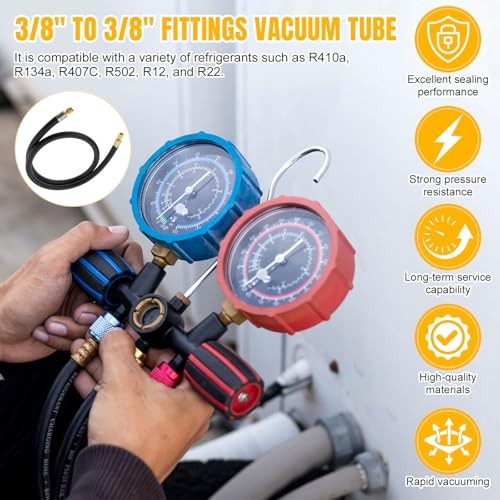 HVAC Refrigerant Charging Vacuum Hose, 6 ft, 800 Psi 3/8&Prime; to 3/8&Prime; Fittings