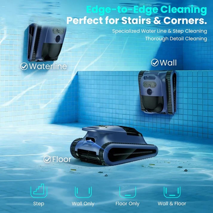 2026 Upgrade SAT30 Cordless Robotic Pool Cleaner Floor, Wall &Waterline Cleaning
