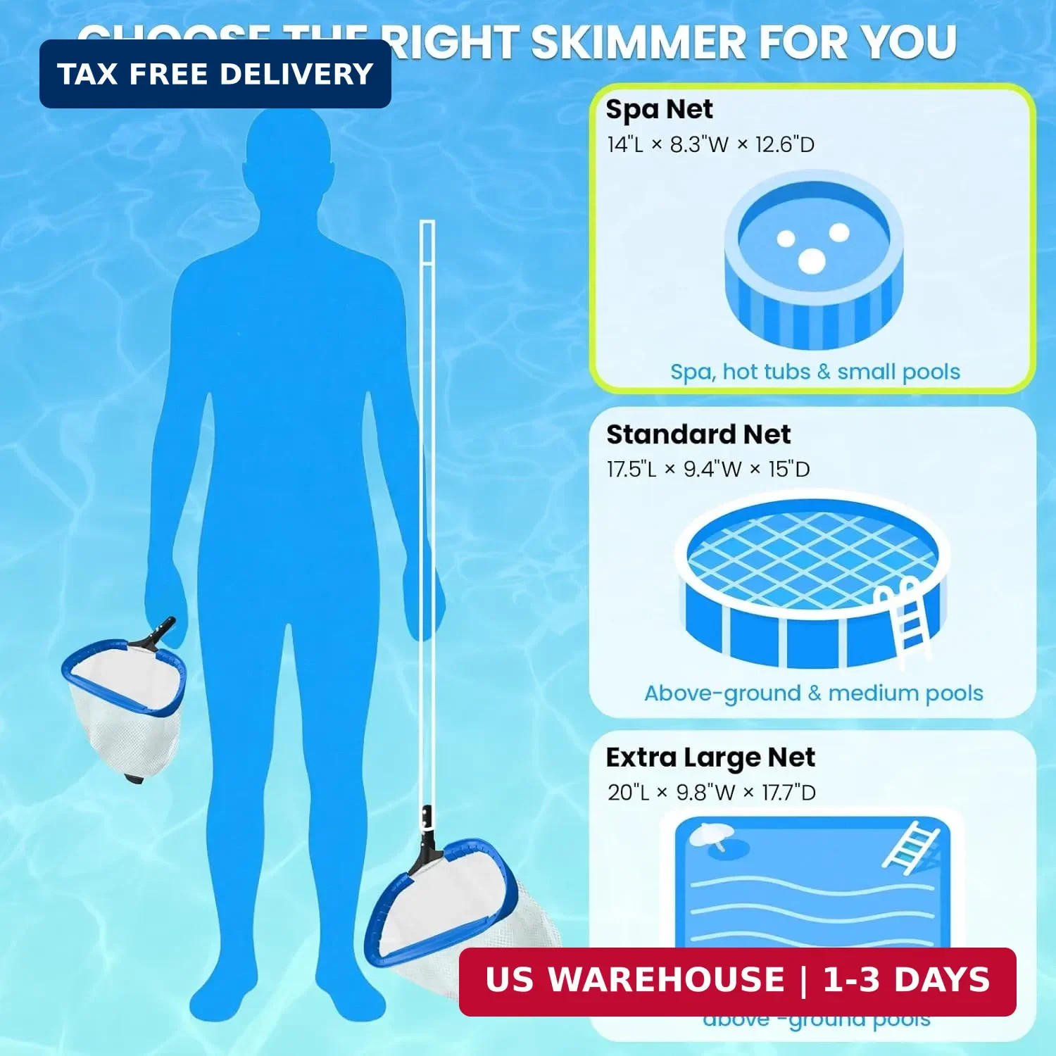 Poolvio 14&Prime; Pool Skimmer Net – Heavy Duty Leaf Net with Aluminum Frame with Diam