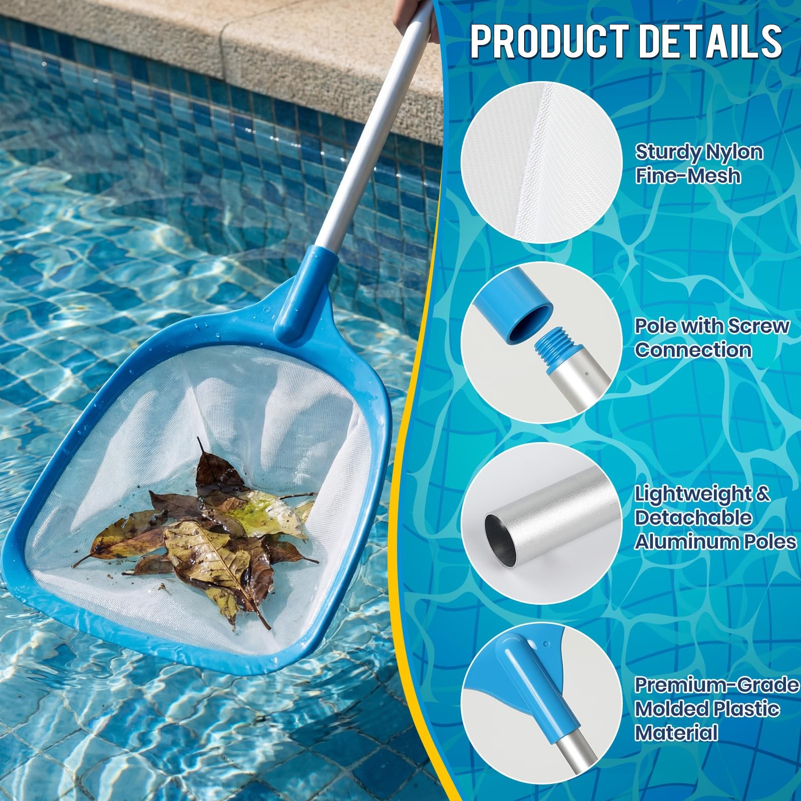 Tavaleu Pool Skimmer Net, Deep Leaf Net with Reinforced – Sky Color