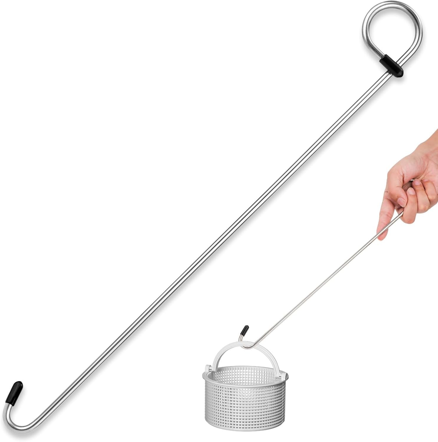 Swimming Pool Skimmer Basket Hook, 14.57in Long Skimmer Basket Extension Hand…