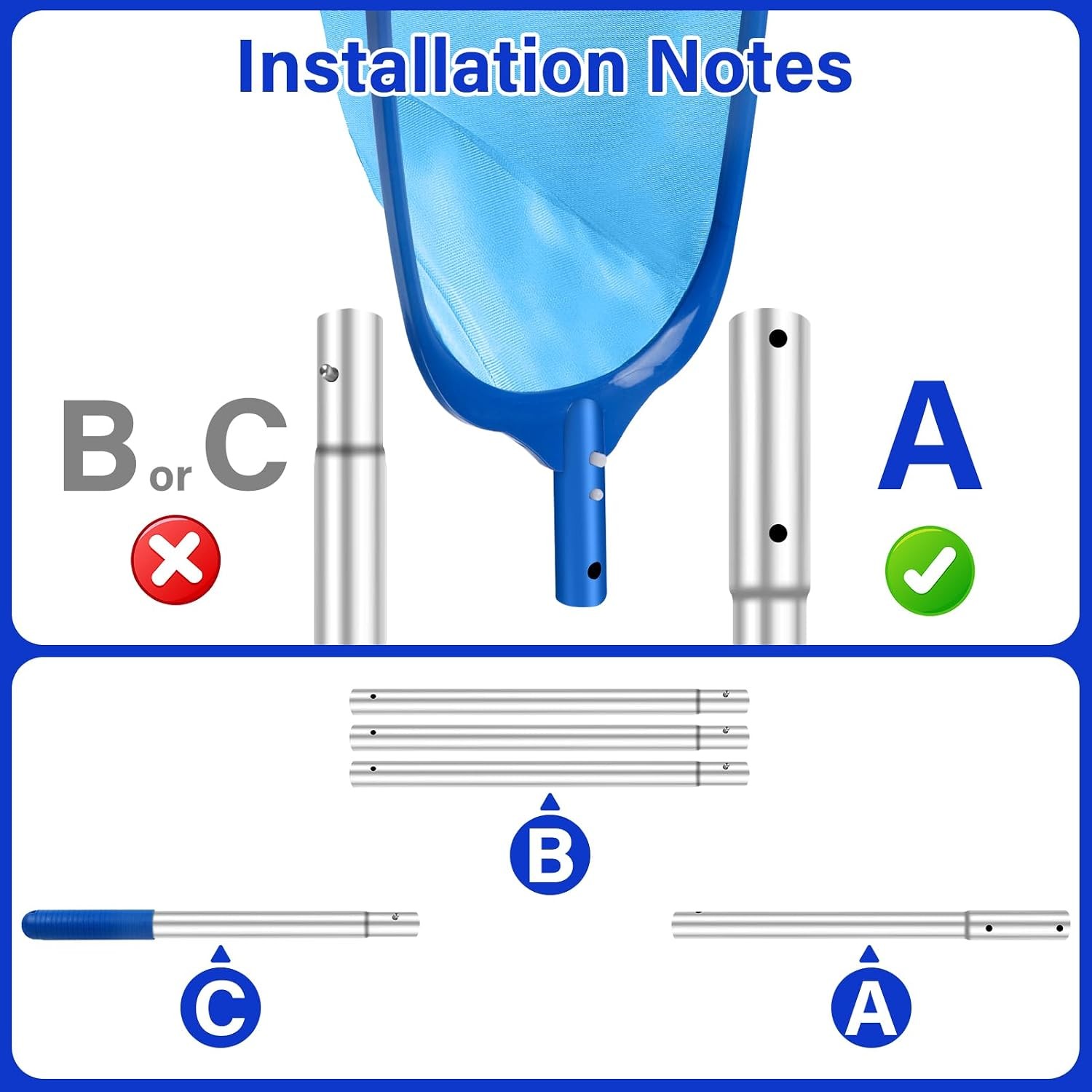 Pool Cleaning Kit: 12.5&Prime; Brush, Fine Mesh Skimmer, 76.5&Prime; Pole