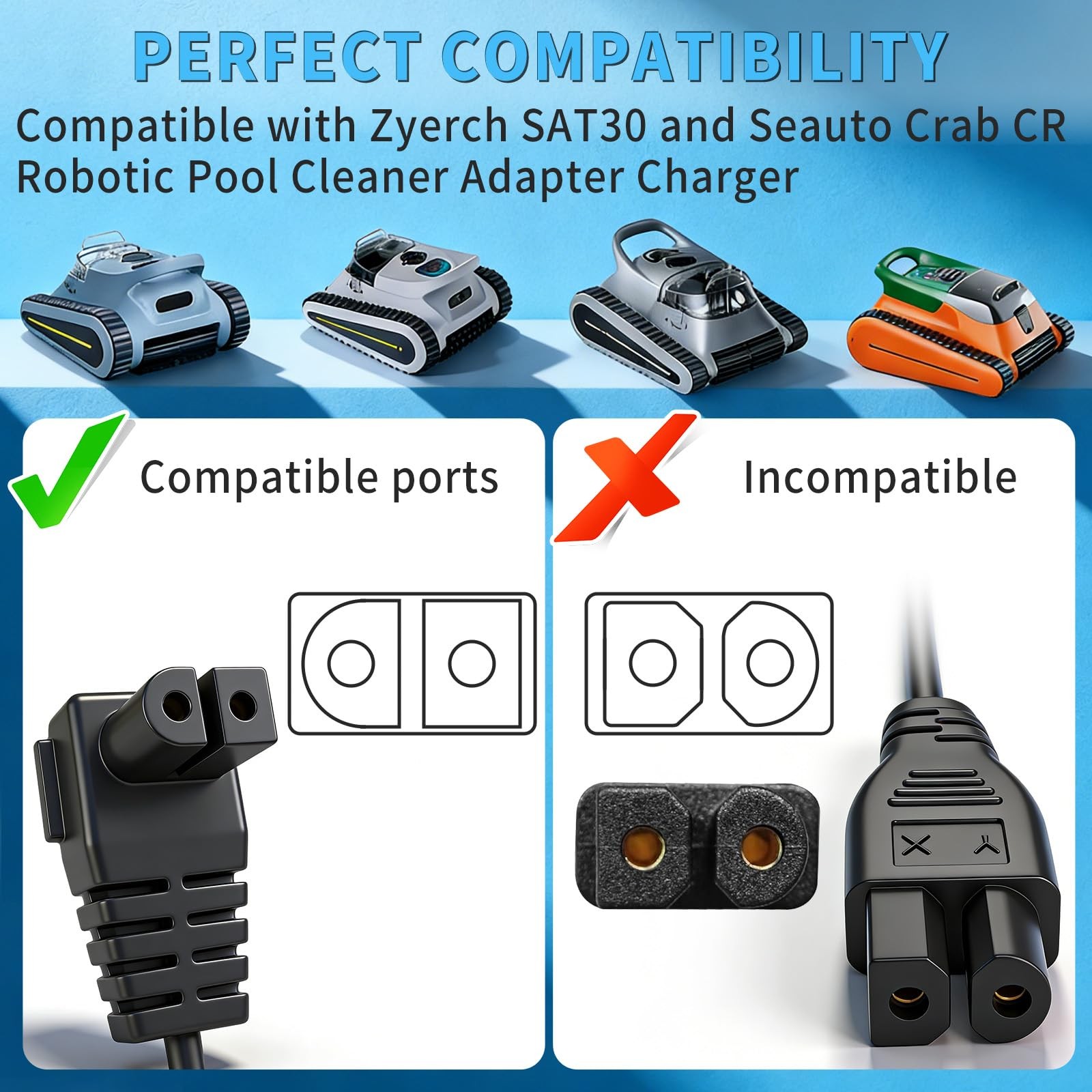26V Power Adapter Charger for 21.6V Battery Pool Cleaner with Zyerch SAT30 an…