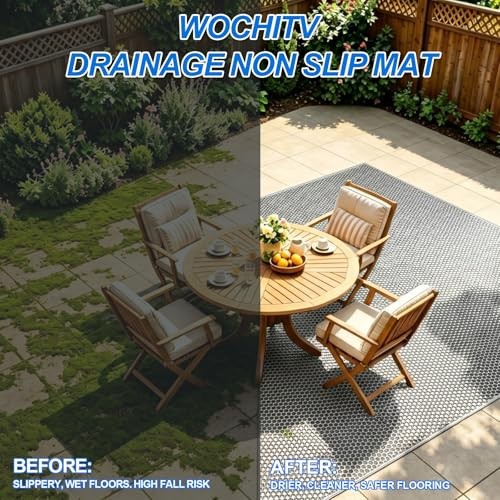 Drainage Mat, 4mm PVC Hexagonal Non-Slip Pool Floor Mat, Anti 3 x 4.9 ft Grey
