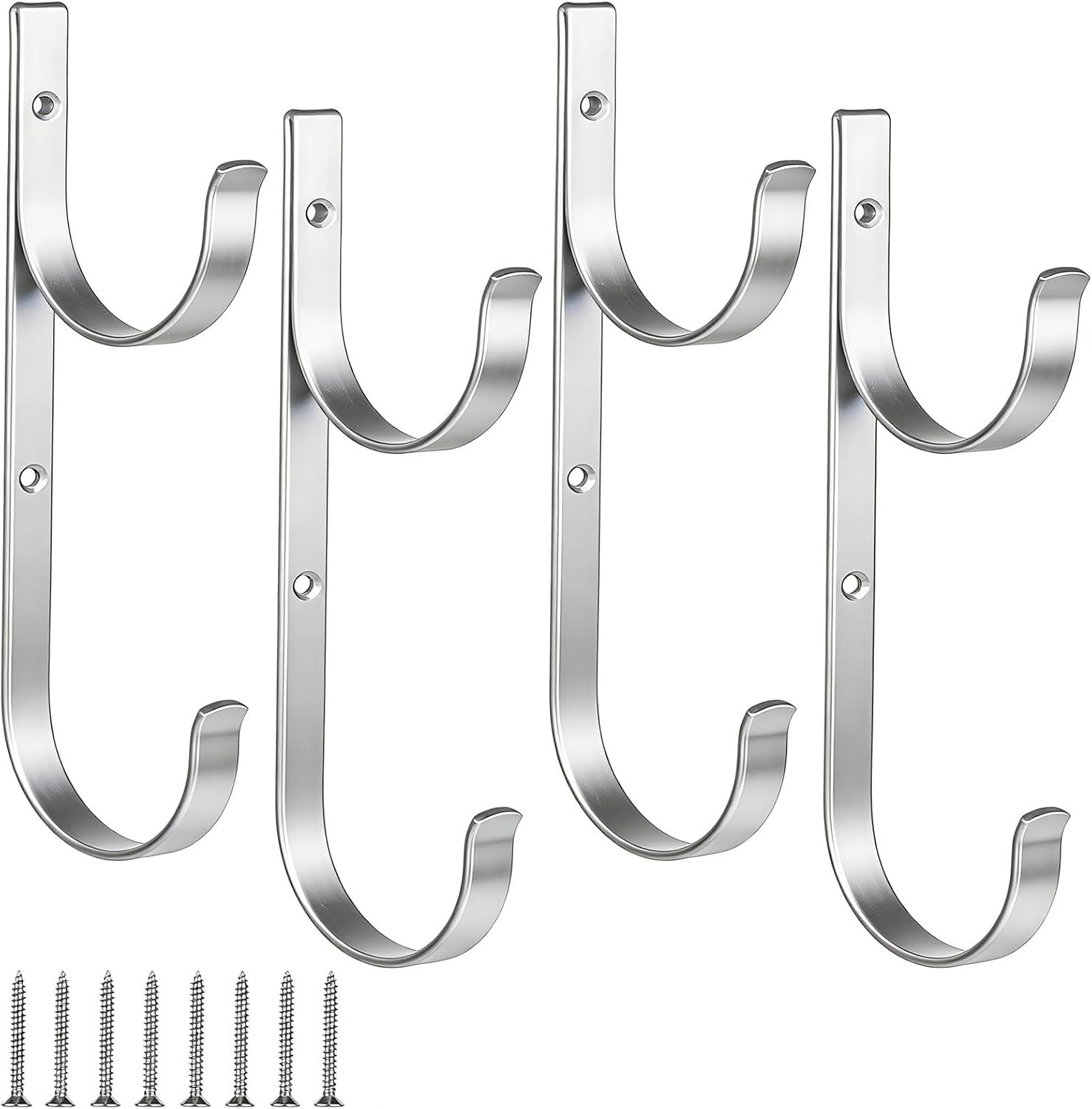 Pool Pole Hanger,4 Pcs Silver Aluminum Pool Hooks for Poles,Rakes,Skimmers,Nets,