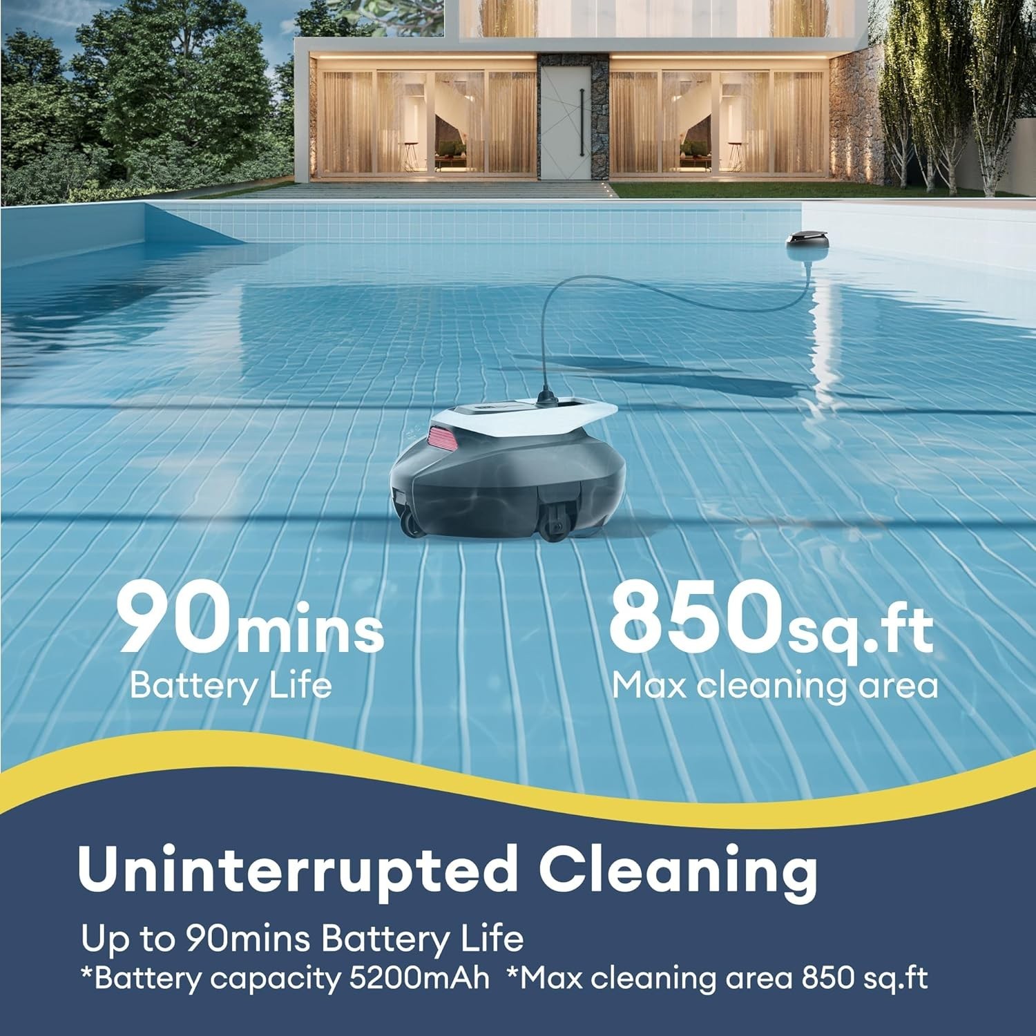 S110 Robotic Pool Cleaner: Cordless, Dual-Motor Suction for Effortless Cleaning