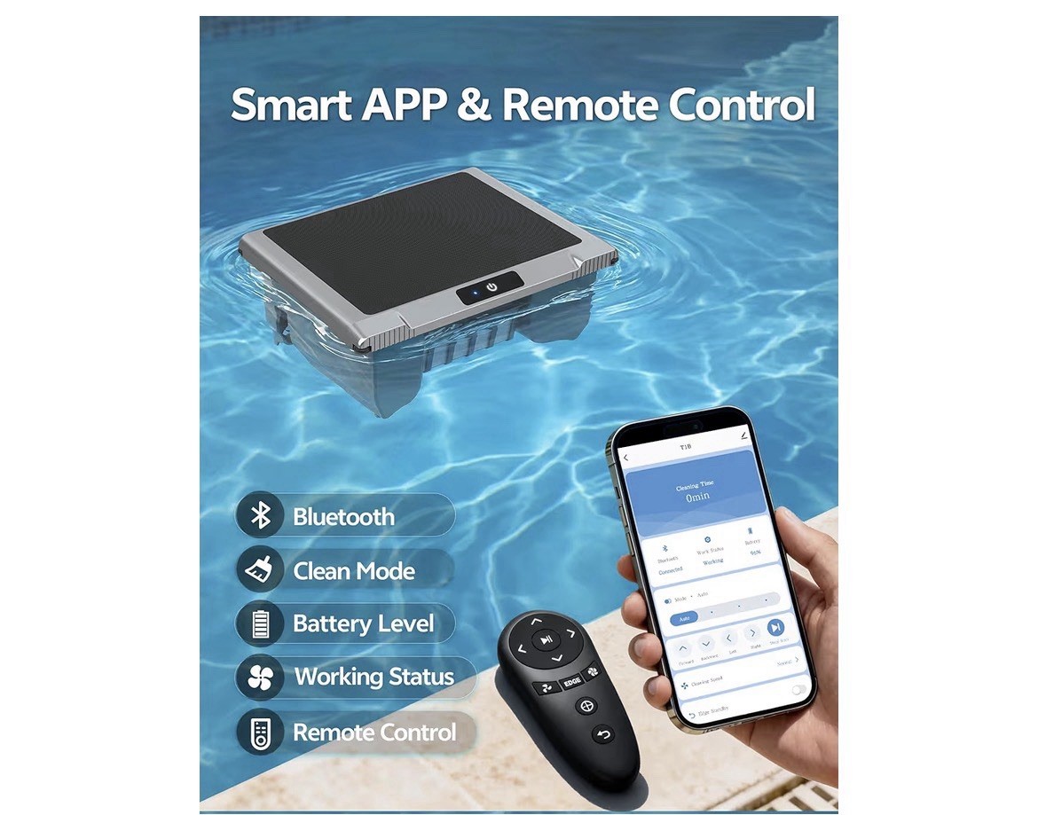 i-Clyner T1B Robotic Pool Surface Cleaner, App/Bluetooth Remote, Edge/Spot