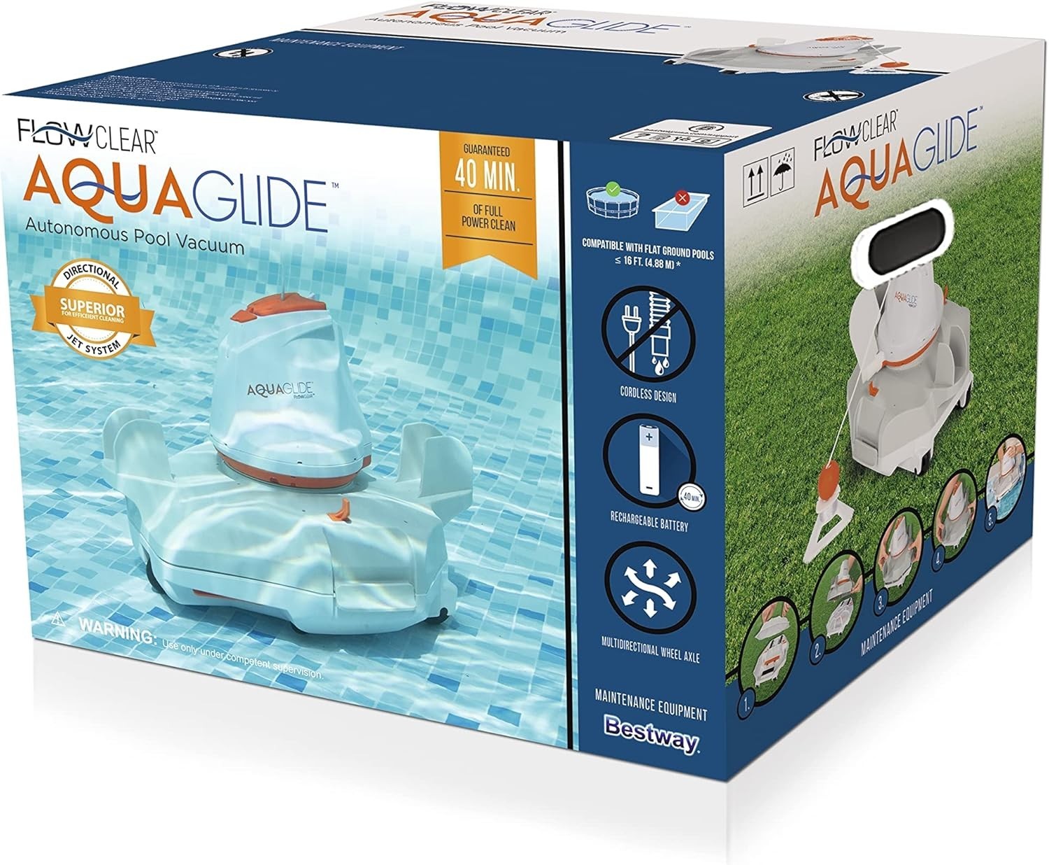 Bestway Flowclear AquaGlide Automatic Pool Cleaning Robot- Cordless NEW