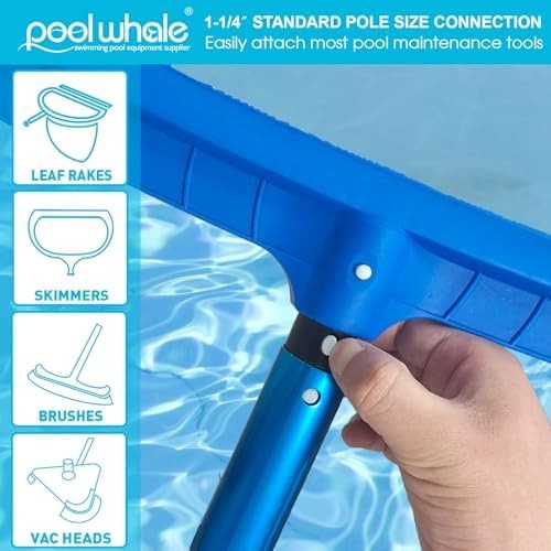 POOLWHALE Premium 15 Foot Telescopic Swimming Pool Pole, Adjustable 3 Piece E…