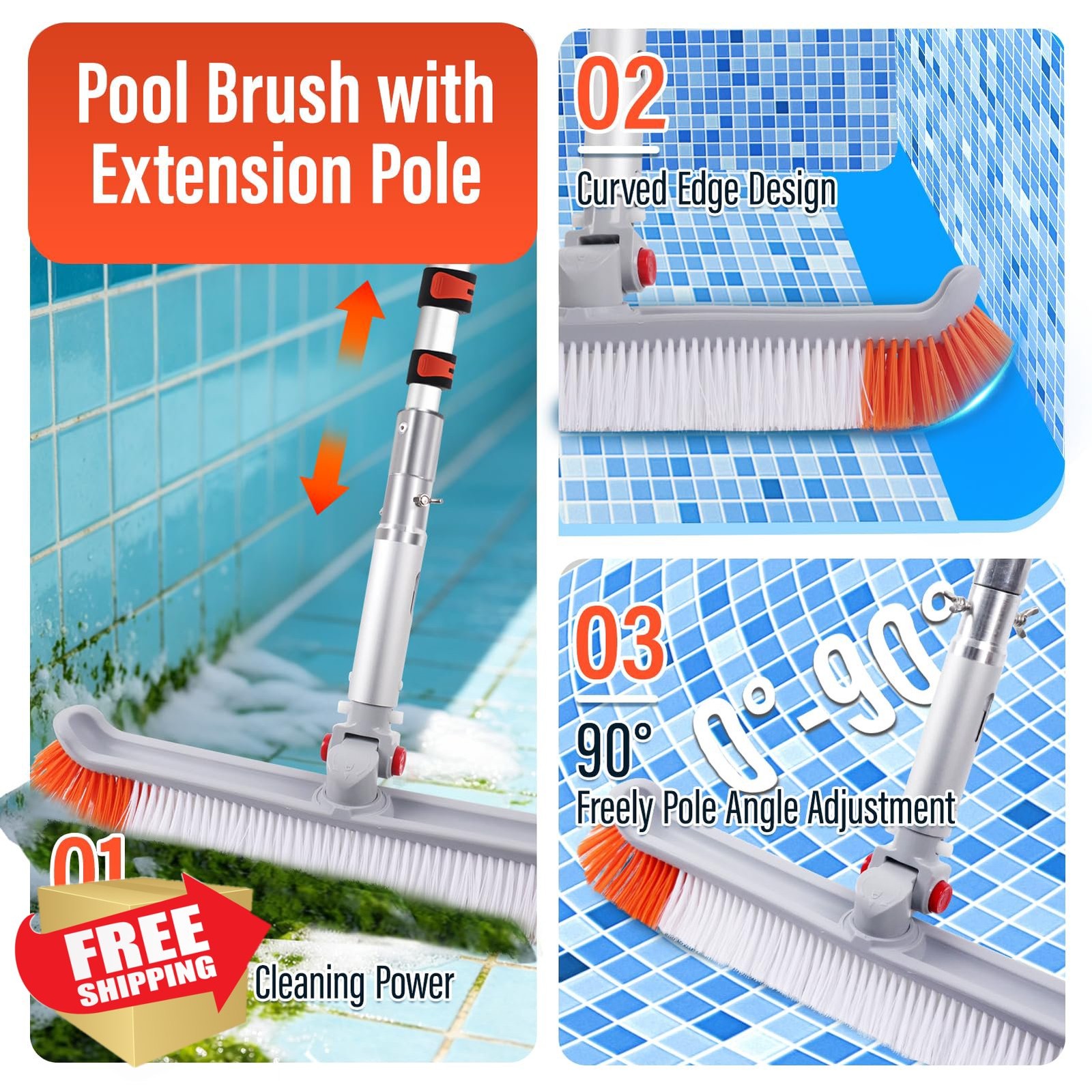 ACTREY Telescoping Pool Pole 16FT with Brush