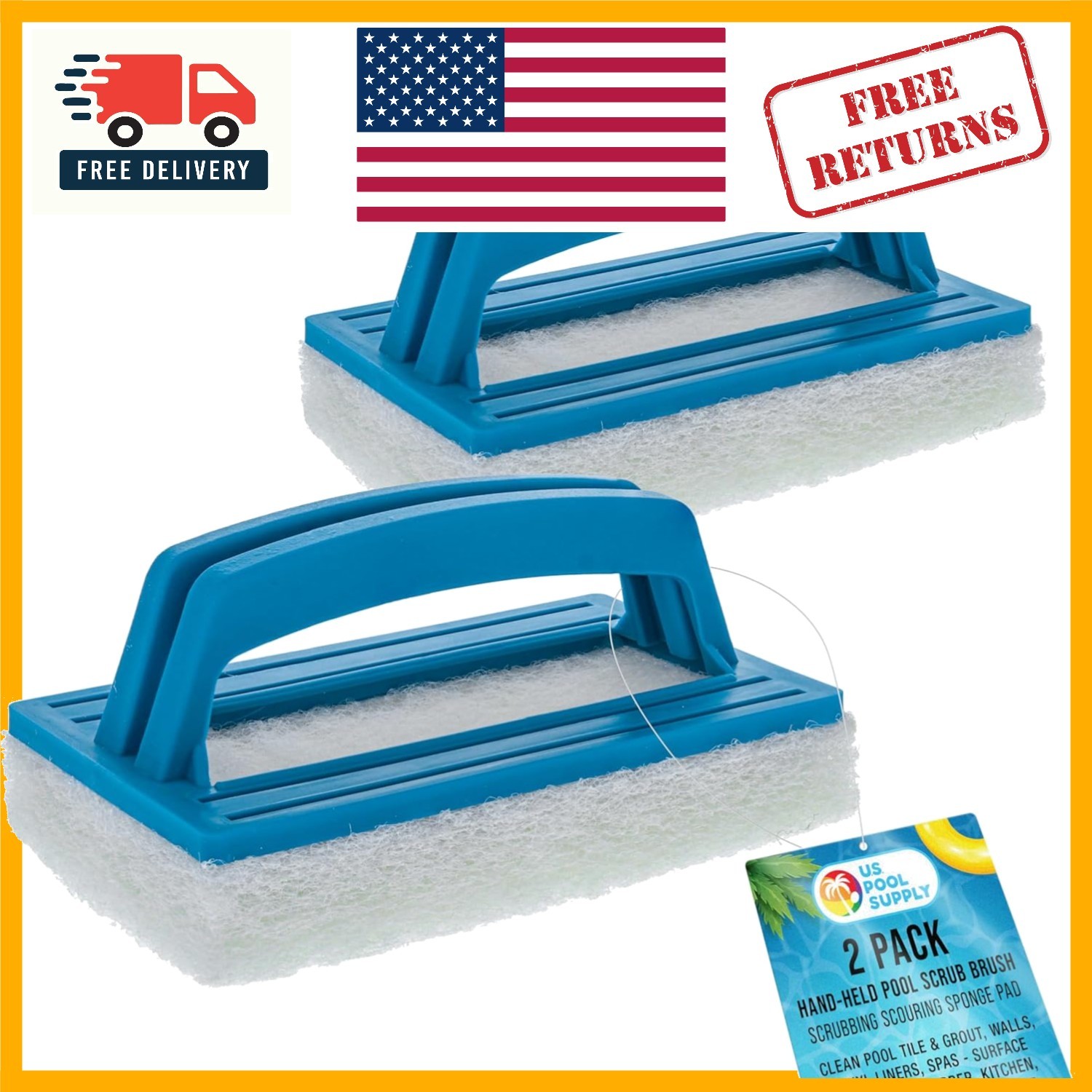 Hand-Held Pool Scrub Brush 2 Pack – Versatile Scrubbing Sponge for All Surfaces