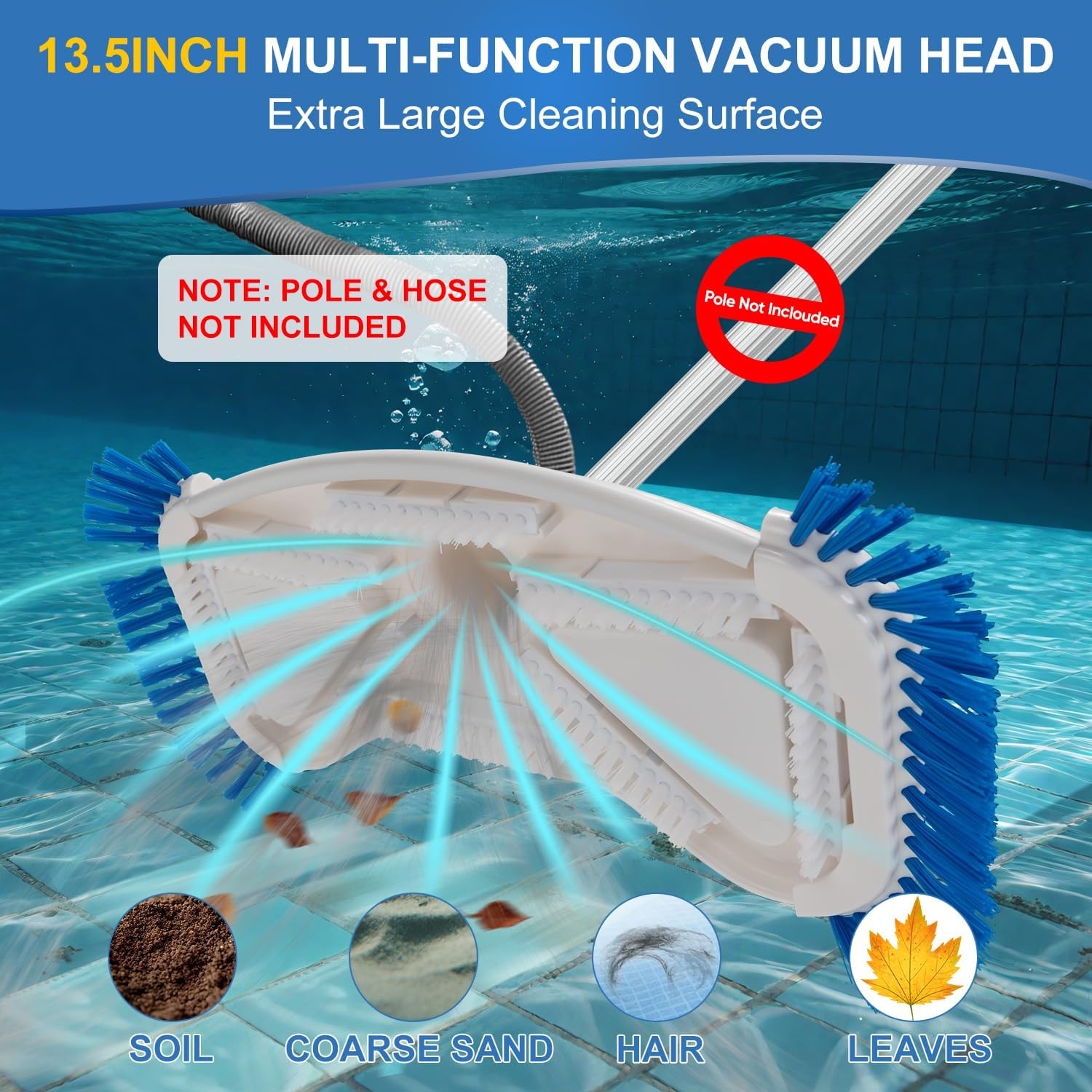 Weighted Pool Vacuum Head with Side Brushes, 13.5&Prime; Deluxe Manual Pool Cleaner He