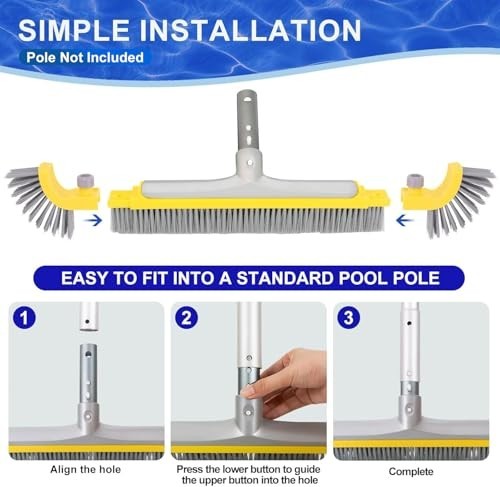 20 Inch Pool Brush Heavy Duty BPT Bristles Aluminum Handle Curved Ends Inground