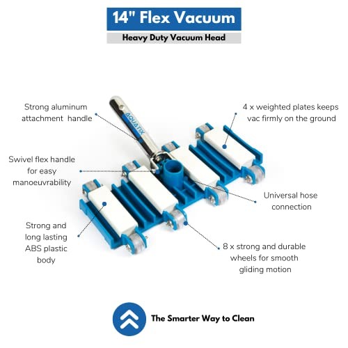 Pool Vacuum Head with Wheels, 14&Prime; Model, Aluminum Handle, Flex Heavy Duty