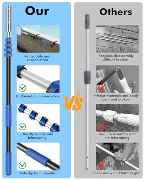 Pool Pole Telescopic 16FT Heavy Duty Upgraded Aluminum, 16 Ft 16 FT Upgrade