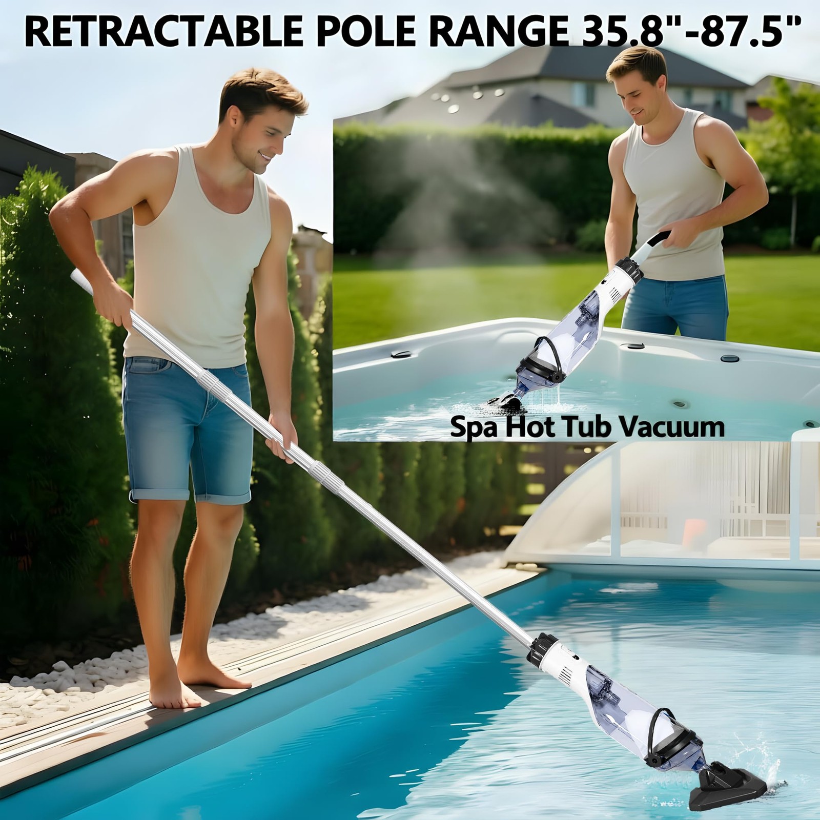 Cordless Above Ground Pool Vacuum, 19 GPM Handheld Spa Hot Tub Vacuum Cleaner